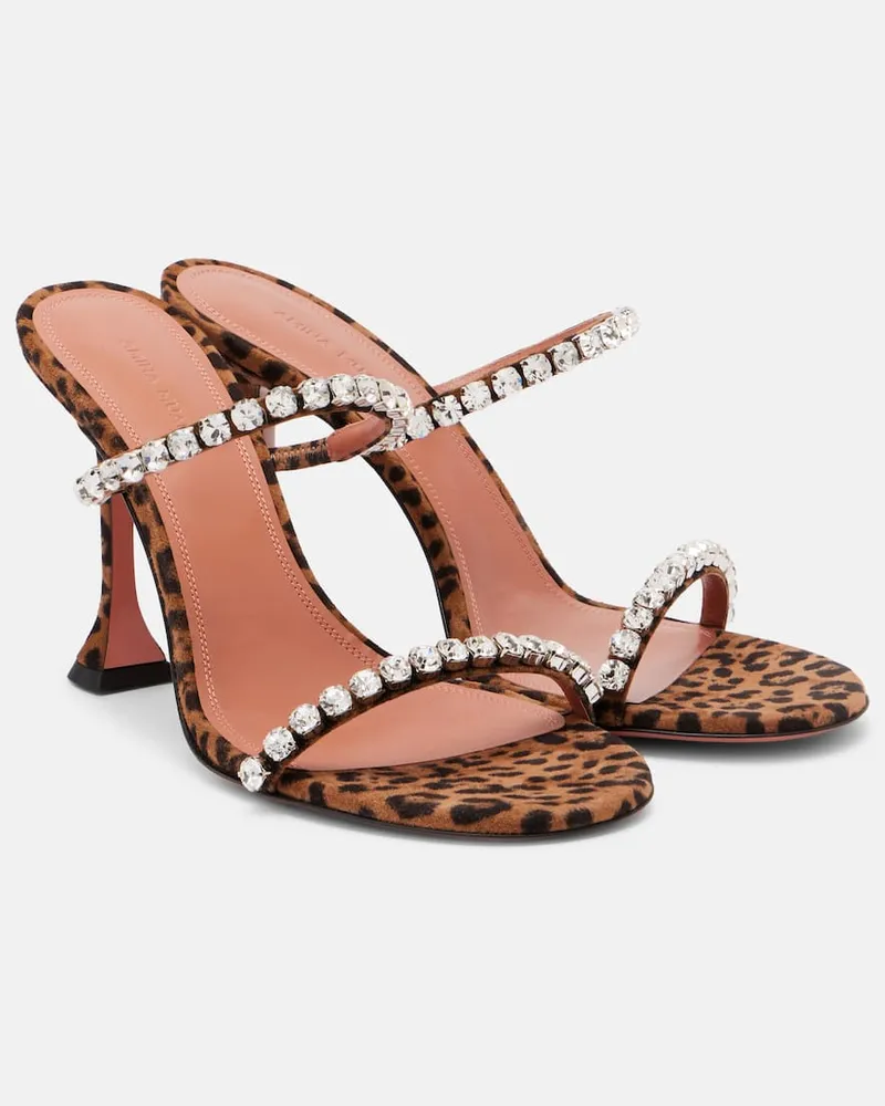 Amina Muaddi Bedruckte Sandalen Gigi 95 aus Veloursleder Multicolor