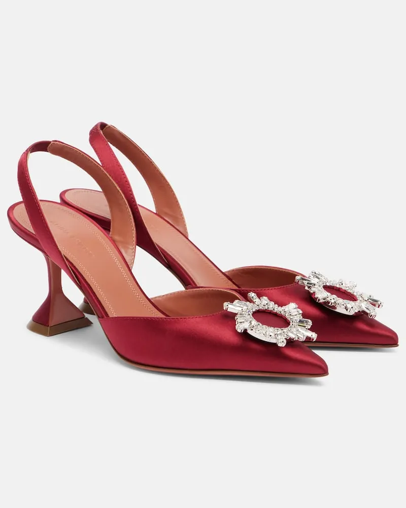 Amina Muaddi Verzierte Slingback-Pumps Begum 70 aus Satin Rot