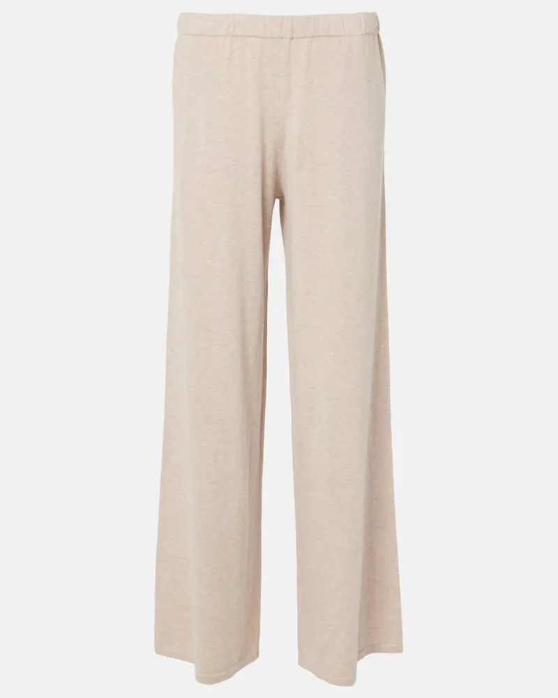Lisa Yang Weite Hose Aina aus Baumwolle und Kaschmir Beige