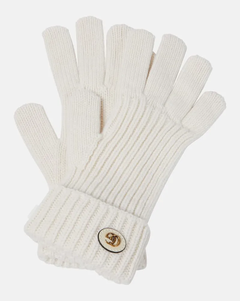 Gucci Handschuhe Double G aus Wolle und Kaschmir Weiß