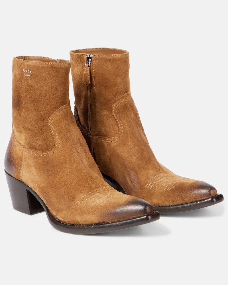 Prada Ankle Boots aus Veloursleder Braun