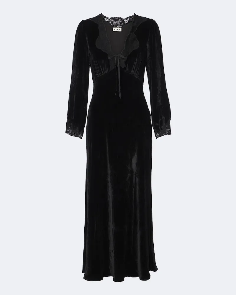 RIXO Midikleid Larah aus Samt mit Spitze Schwarz