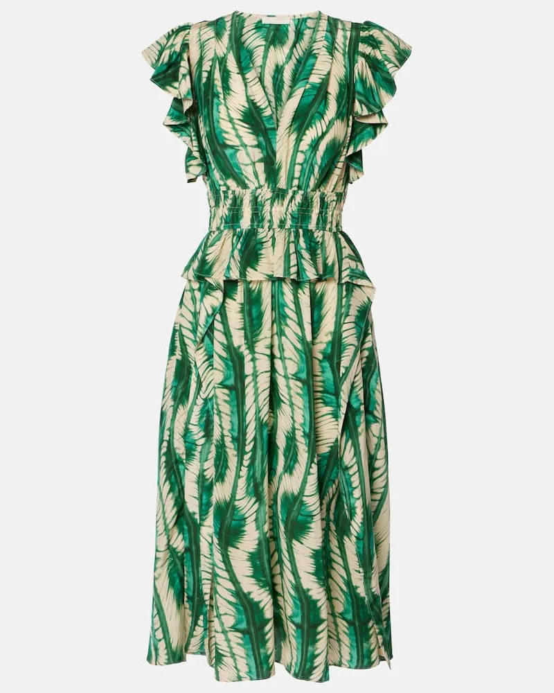 Ulla Johnson Midikleid Brielle aus Crêpe de Chine aus Seide Grün