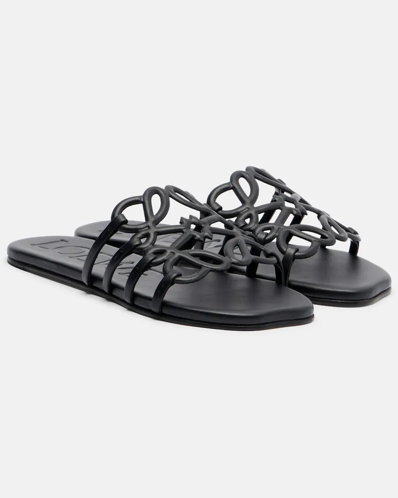 Loewe Paula's Ibiza Pantoletten Petal Anagram aus Leder Schwarz