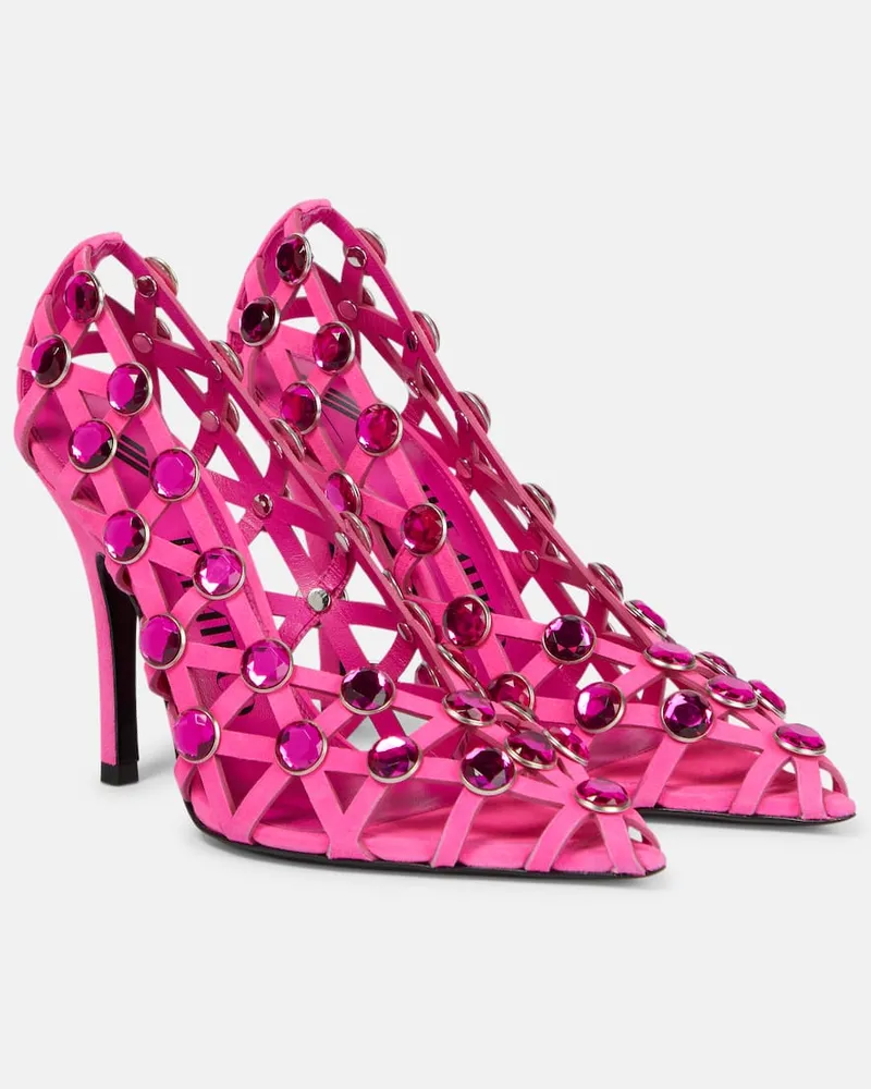ATTICO Verzierte Pumps Grid aus Veloursleder Rosa