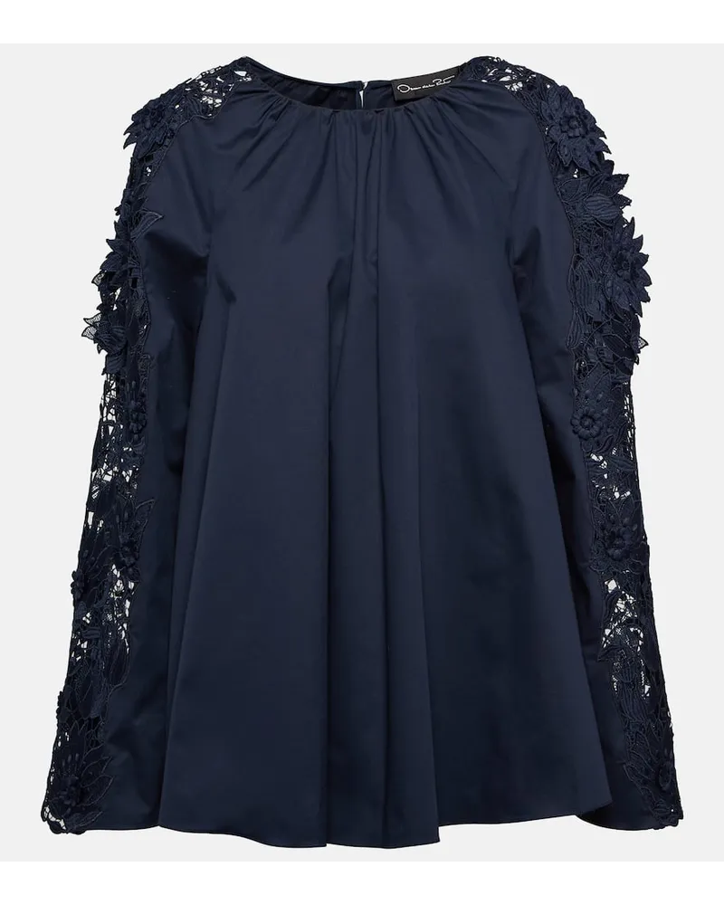 Oscar de la Renta Bluse aus Baumwolle mit Spitze Blau