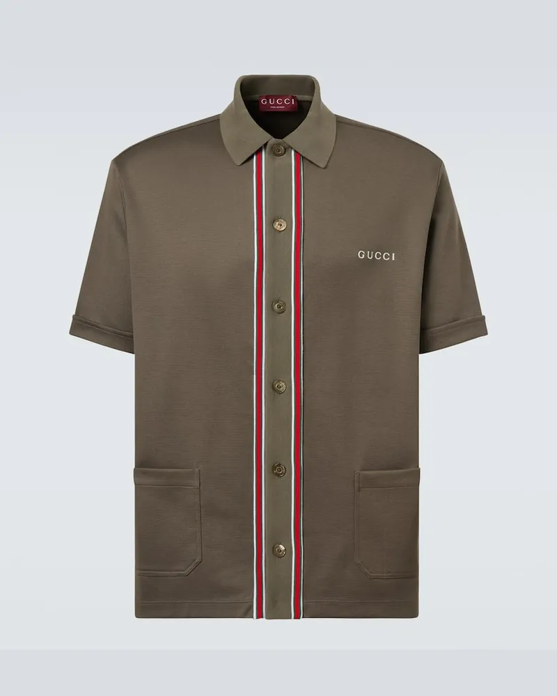 Gucci Polohemd Web Stripe aus Baumwoll-Piqué Grün