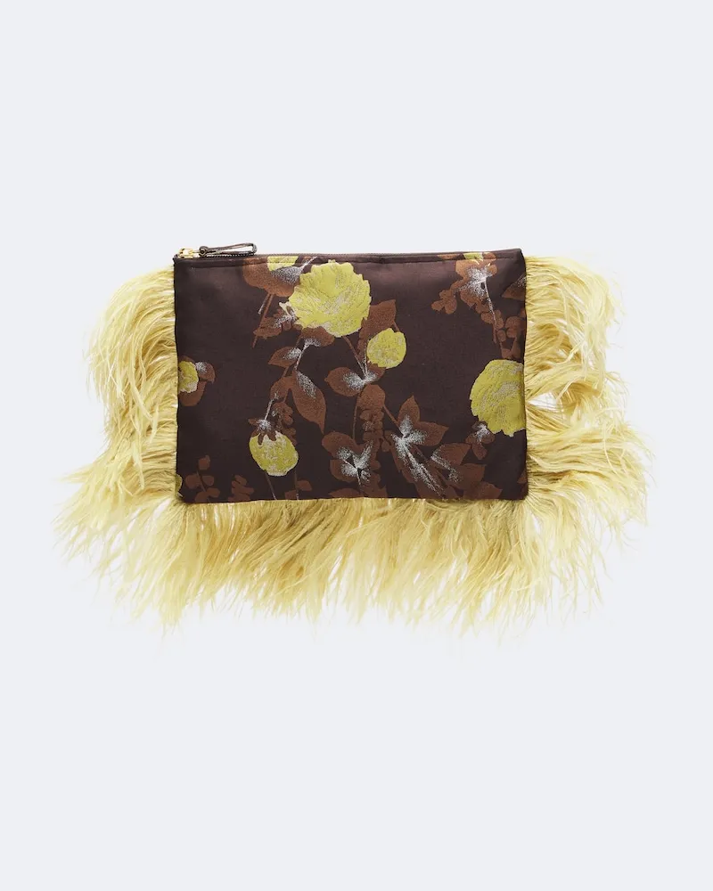 La DoubleJ Clutch Devon aus Jacquard mit Federn Multicolor