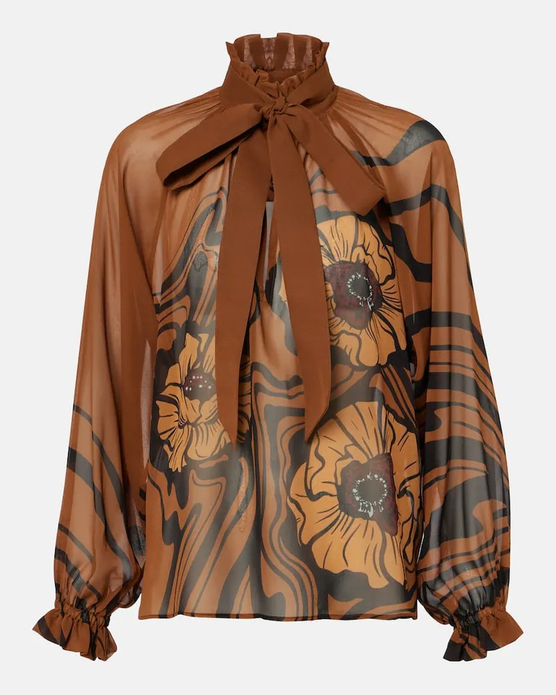 La DoubleJ Schluppenbluse Cerere aus Seidenchiffon Braun