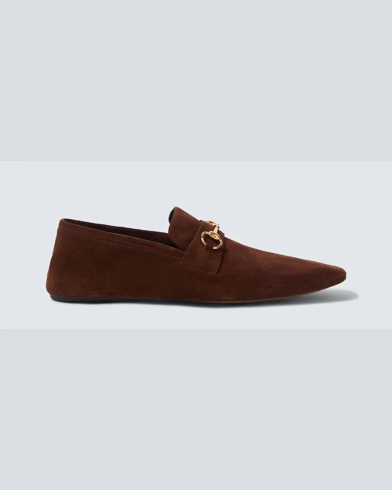 Gucci Loafers Ragazzo Horsebit aus Veloursleder Braun