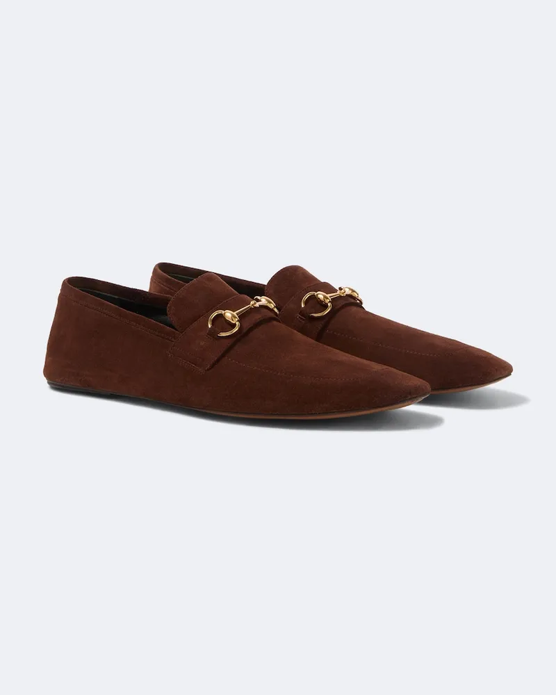 Gucci Loafers Ragazzo Horsebit aus Veloursleder Braun