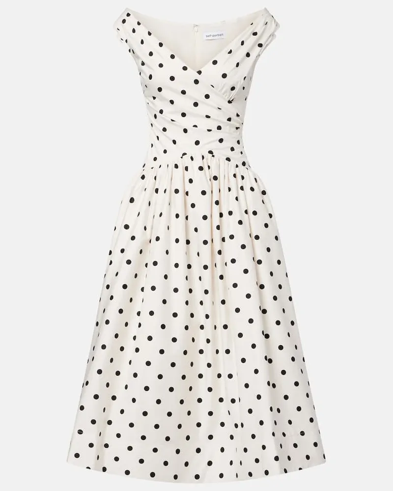 Self-Portrait Midikleid aus Baumwolle Weiß