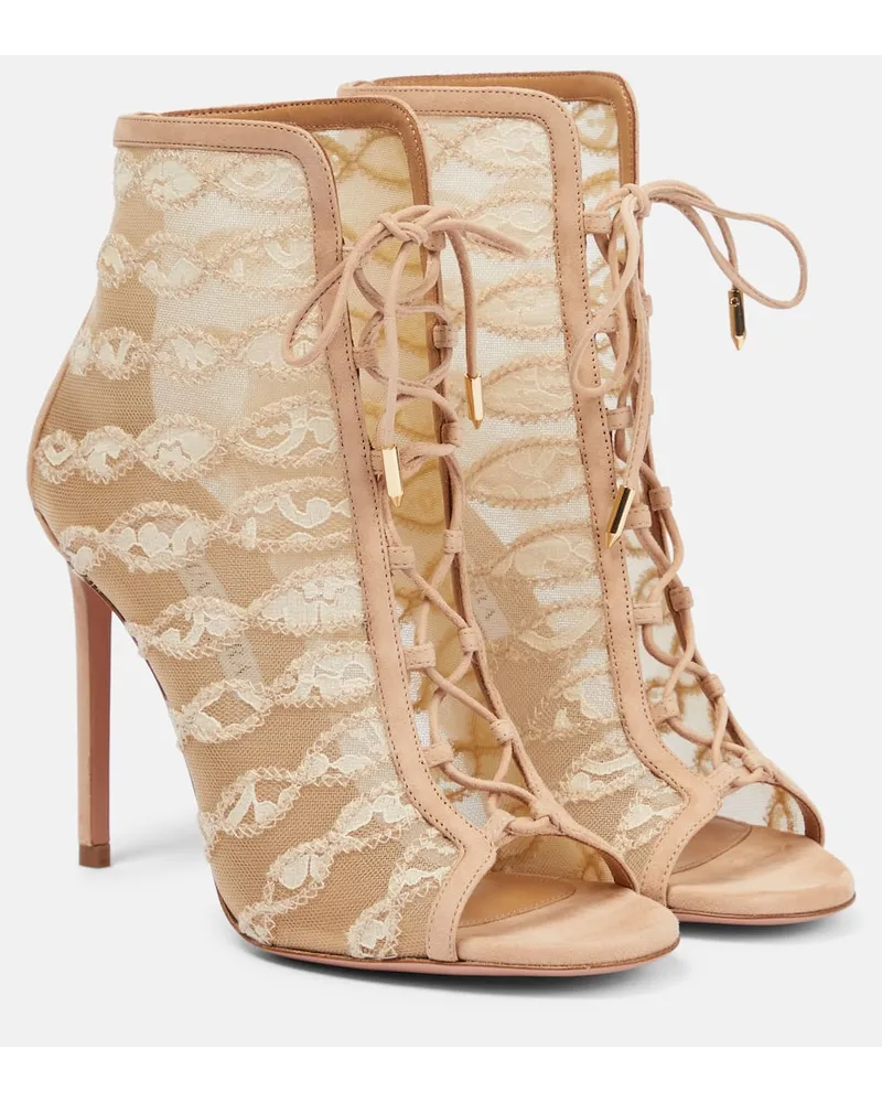 Aquazzura Ankle Boots After Dark aus Mesh und Spitze Pink