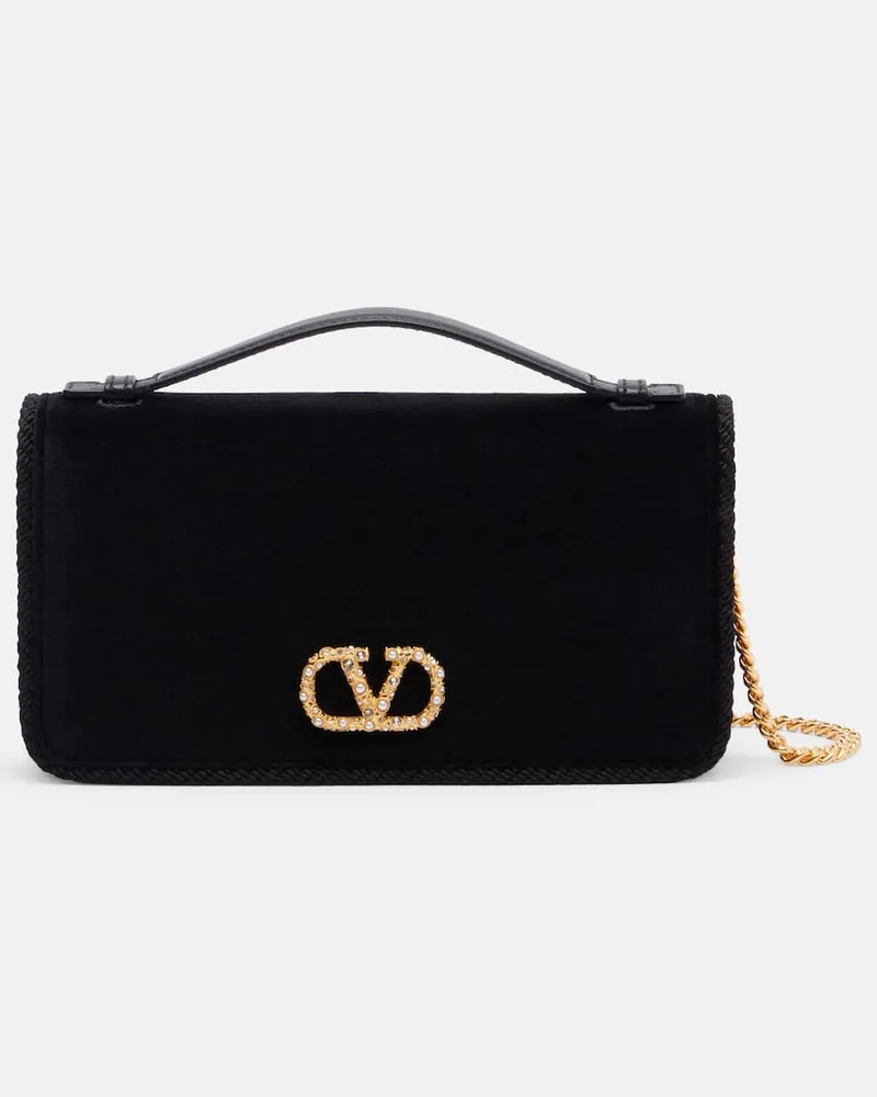 Valentino Garavani Schultertasche VLogo Mini aus Samt Schwarz