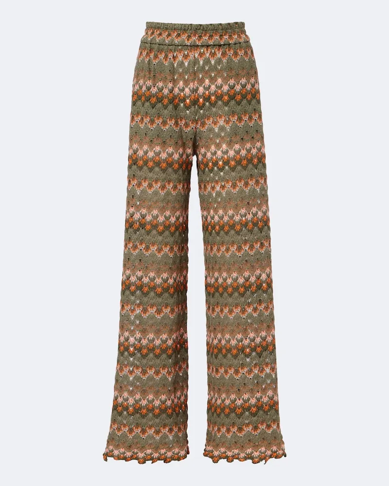 La DoubleJ Bestickte Hose mit weitem Bein aus einem Baumwollgemisch Grün
