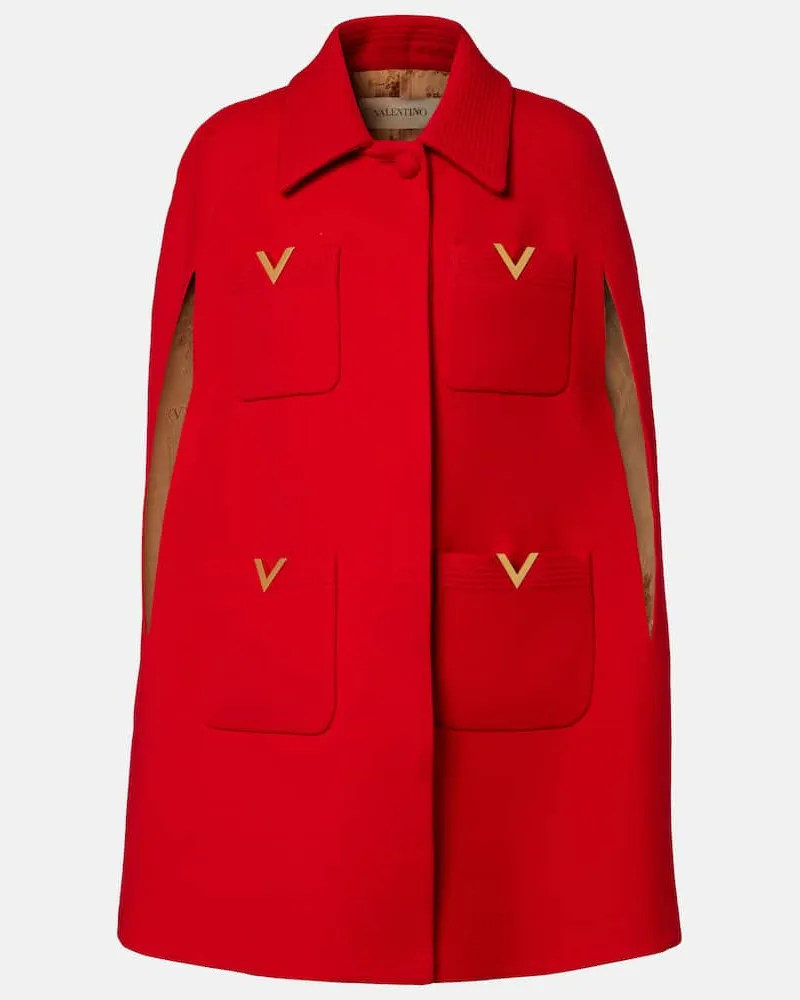 Valentino Garavani Cape VLogo aus Wolle und Seide Rot