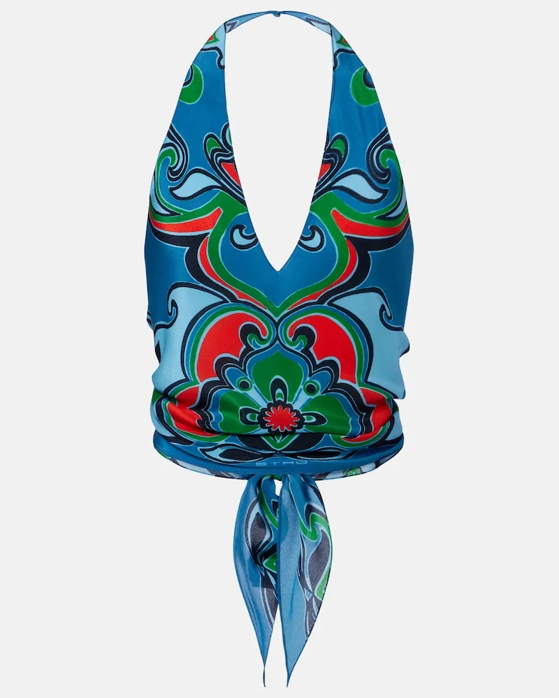 Etro Bedrucktes Top aus Seide Blau
