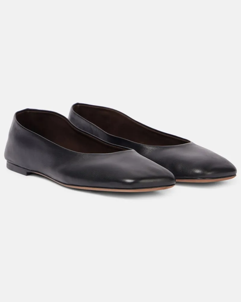 The Row Ballerinas Sqaure aus Leder Schwarz