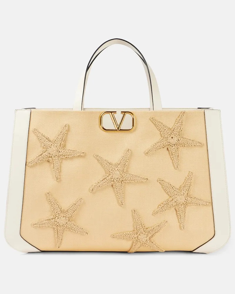 Valentino Garavani Tote VLogo Starfish Large mit Leder Weiß