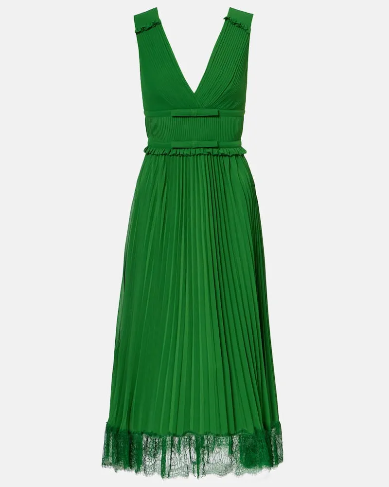 Self-Portrait Midikleid aus Chiffon und Spitze Grün