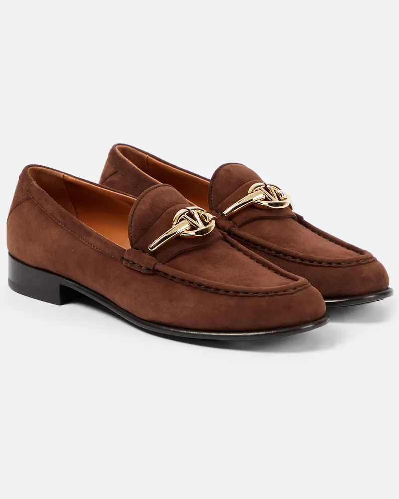 Valentino Garavani Loafers VLogo Gate aus Veloursleder Braun