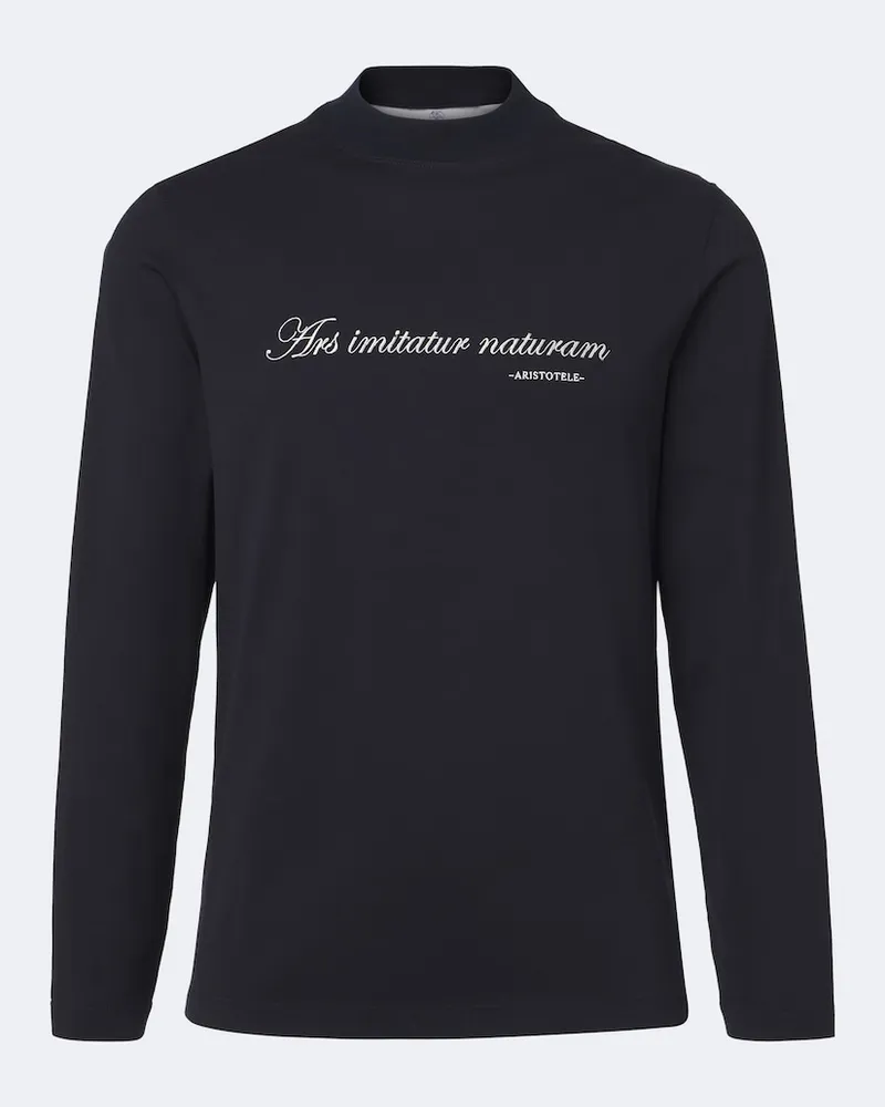 Brunello Cucinelli Bedrucktes T-Shirt aus Baumwoll-Jersey Blau