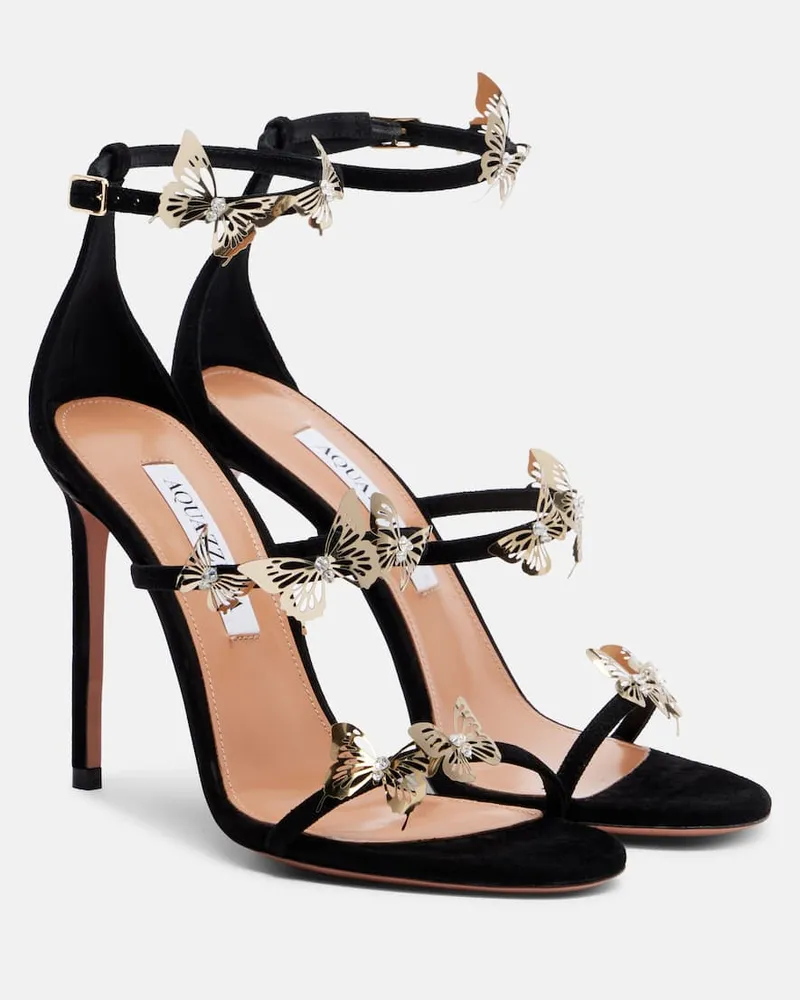 Aquazzura Sandalen Papillon Sauvage 105 aus Veloursleder Schwarz