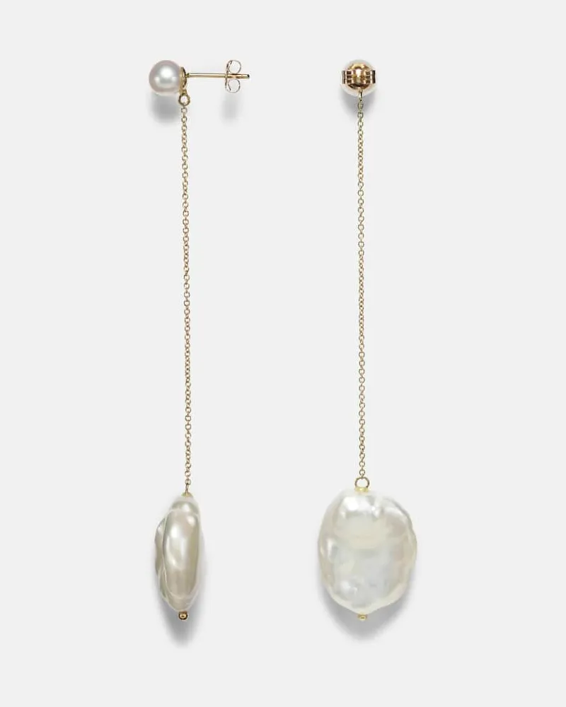 MATEO Ohrringe aus 14kt Gelbgold mit Barockperlen Weiß