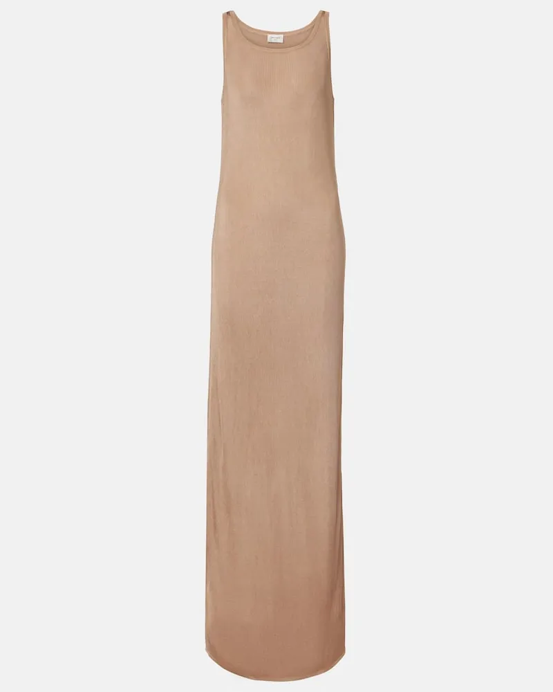 Saint Laurent Maxikleid aus Rippstrick Beige