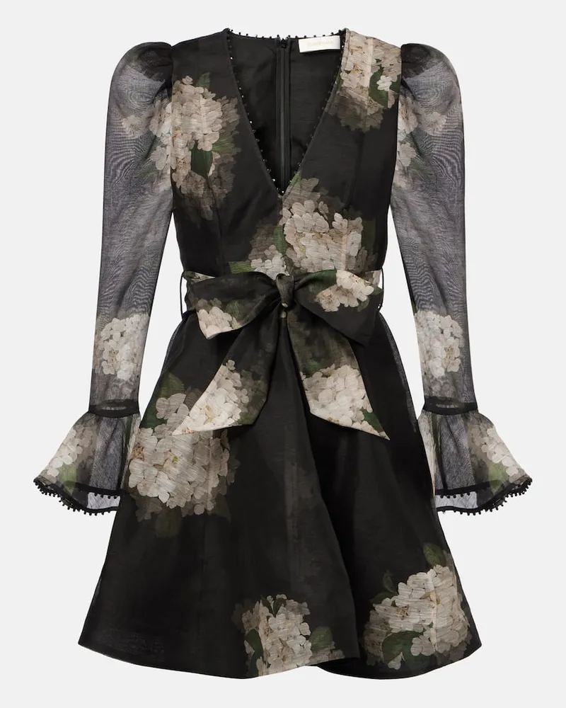 Zimmermann Minikleid Balance aus Leinen und Seide Schwarz