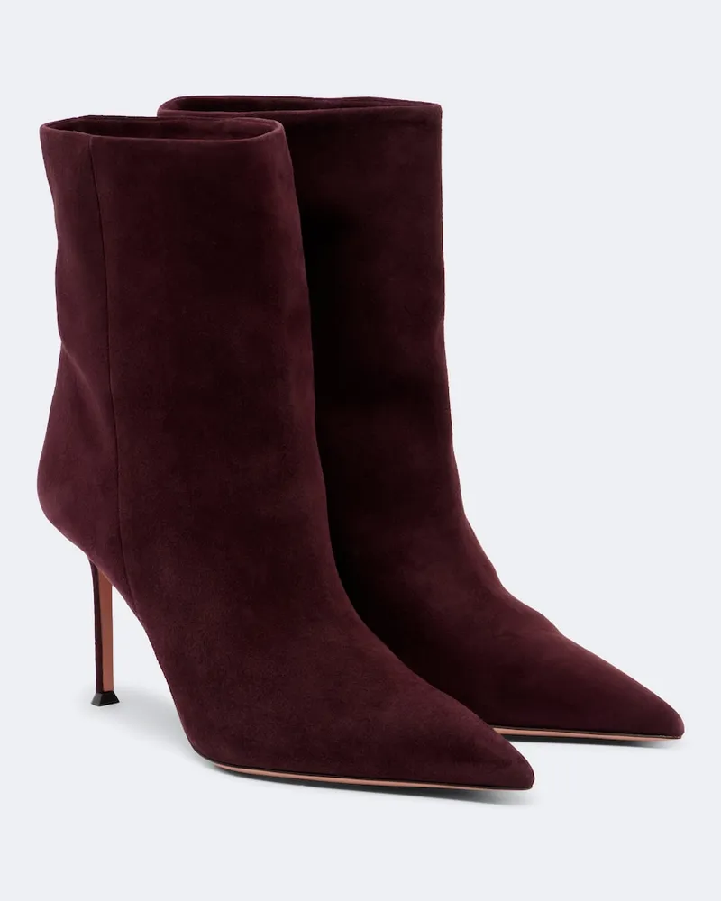 Aquazzura Ankle Boots Harper aus Veloursleder Burgunderrot