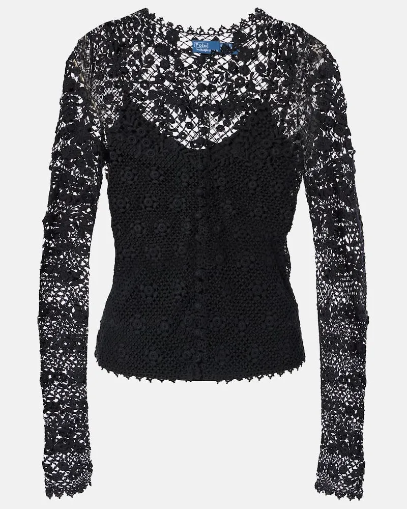 Ralph Lauren Top aus Baumwollspitze Schwarz