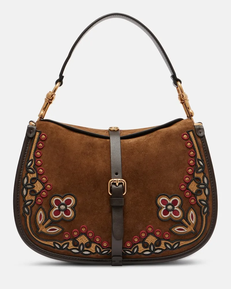 Etro Schultertasche aus Veloursleder Braun