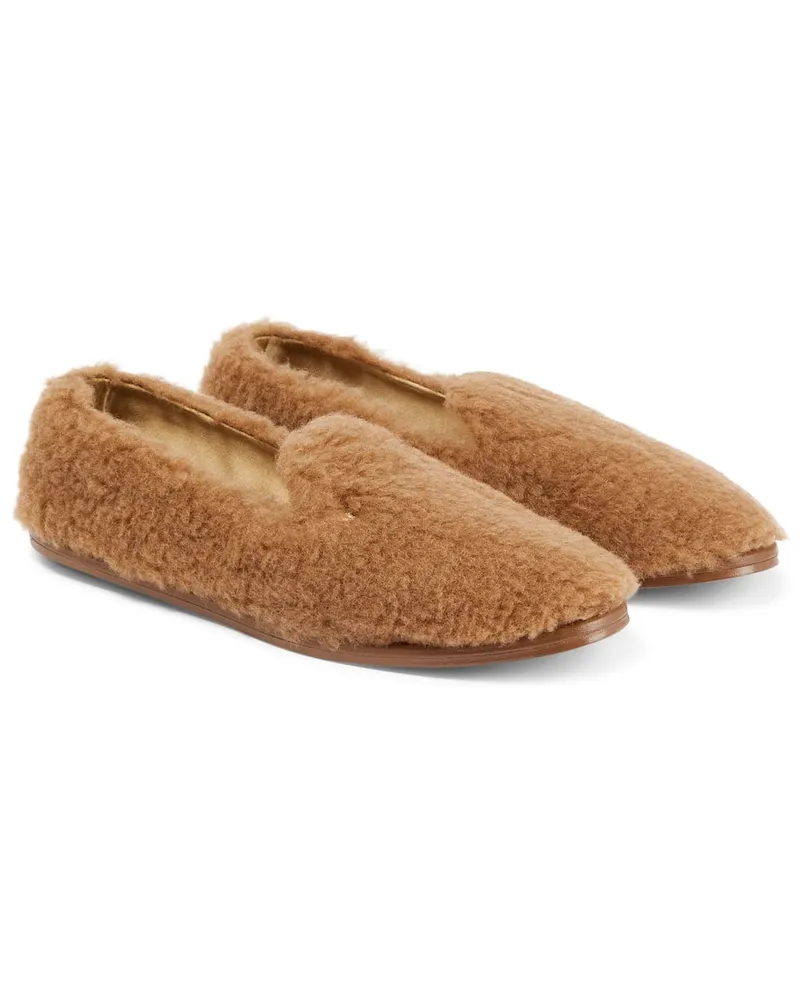 Max Mara Slippers aus Kamelhaar Braun