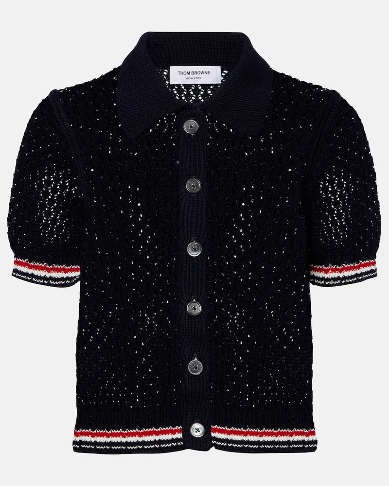 Thom Browne Cardigan aus Pointelle-Strick Blau