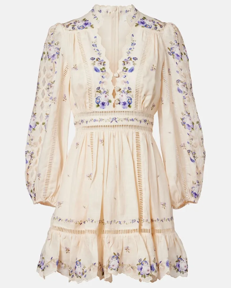 Zimmermann Minikleid Patience aus Leinen Weiß