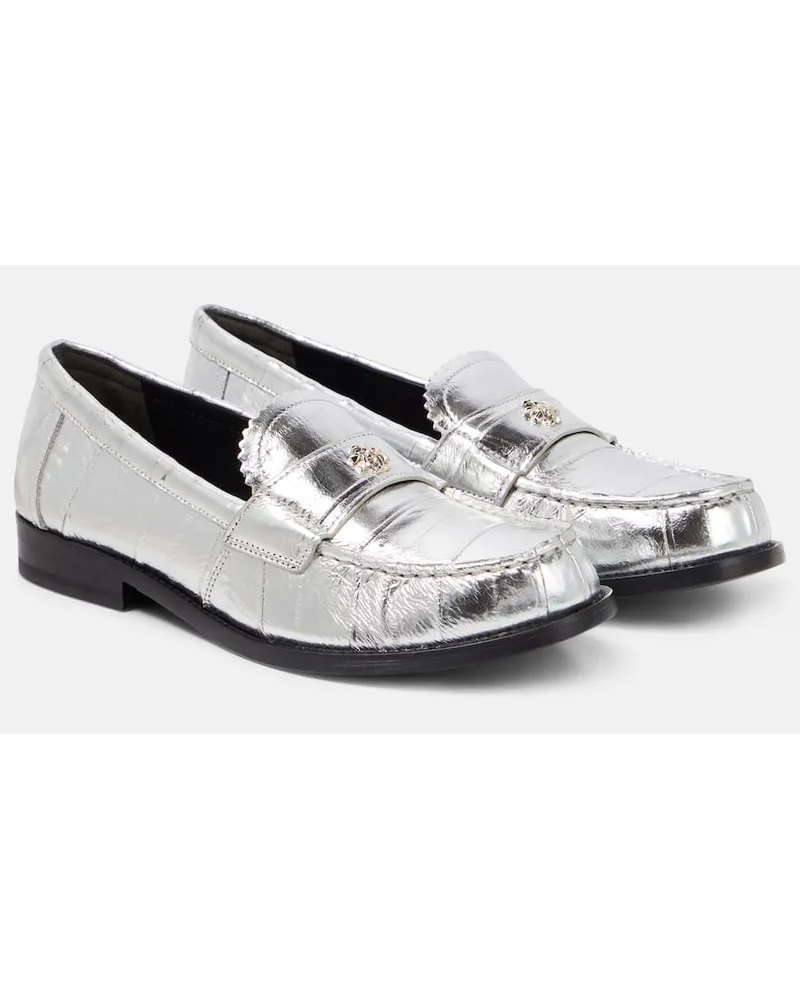 Tory Burch Loafers Perry aus Metallic-Leder Silber