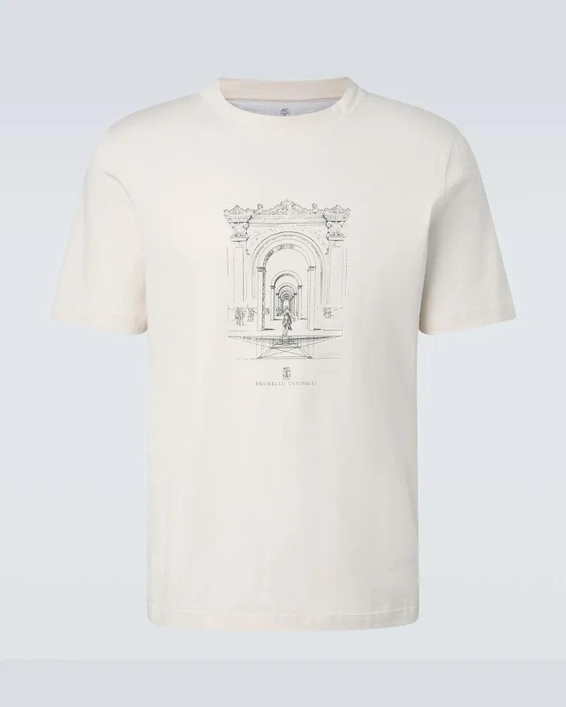 Brunello Cucinelli Bedrucktes T-Shirt aus Baumwoll-Jersey Weiß