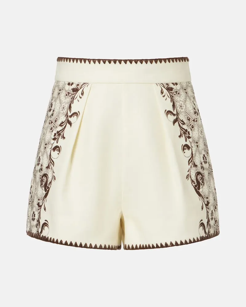 ALEMAIS Alémais Bedruckte Shorts aus Leinen und Baumwolle Beige
