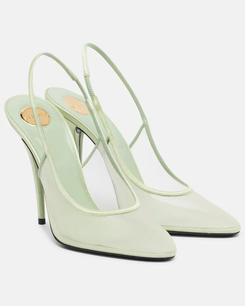 Saint Laurent Slingback-Pumps Anita 110 aus Mesh Grün