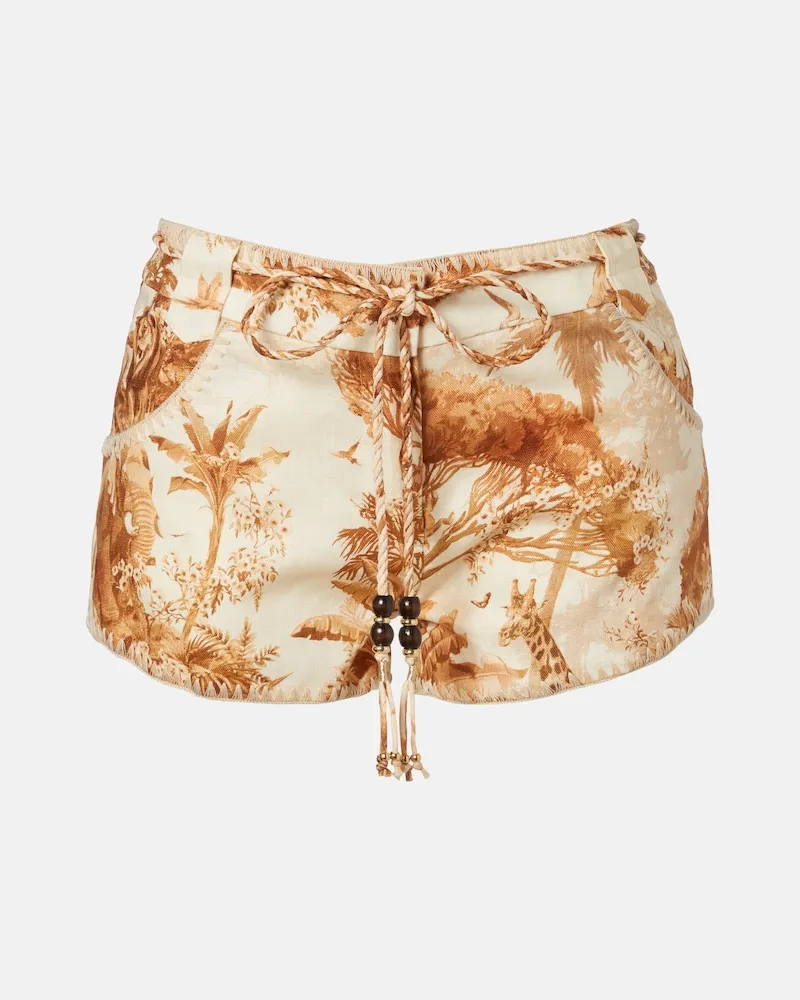 Zimmermann Verzierte Shorts Indra aus Leinen Beige