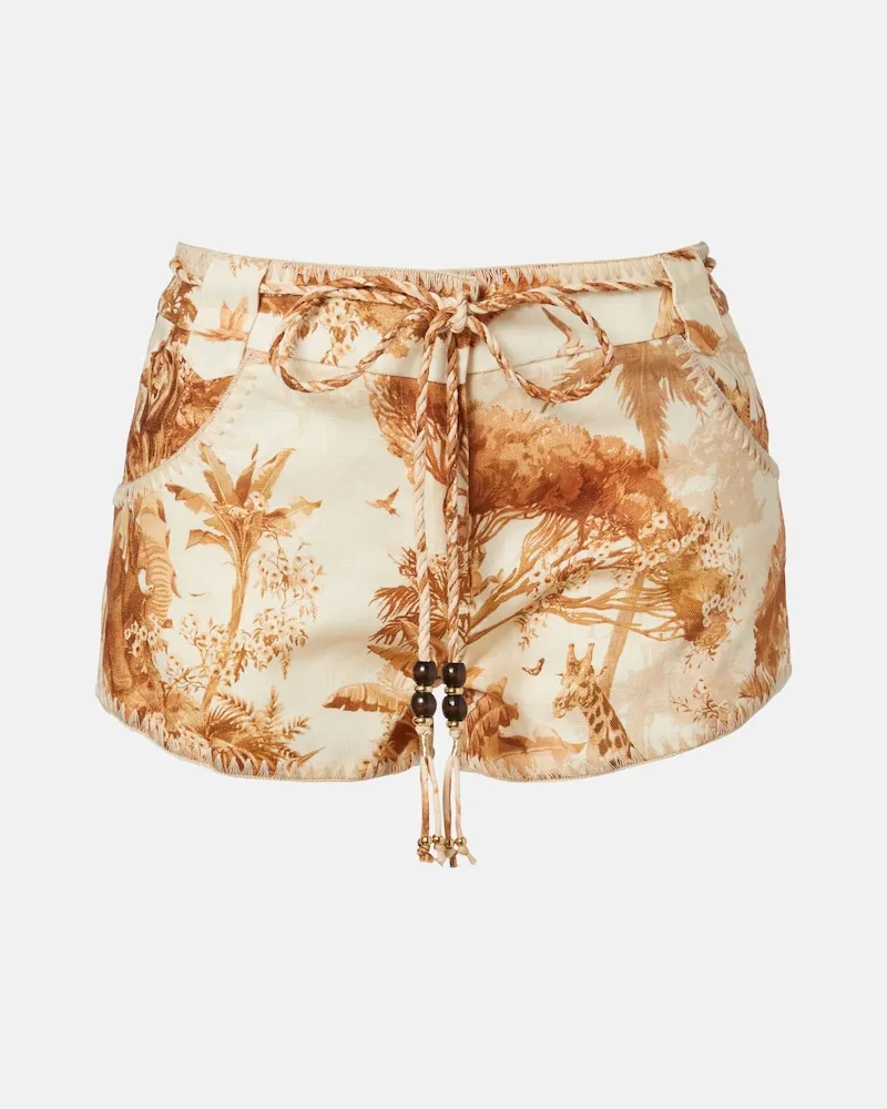 Zimmermann Verzierte Shorts Indra aus Leinen Beige