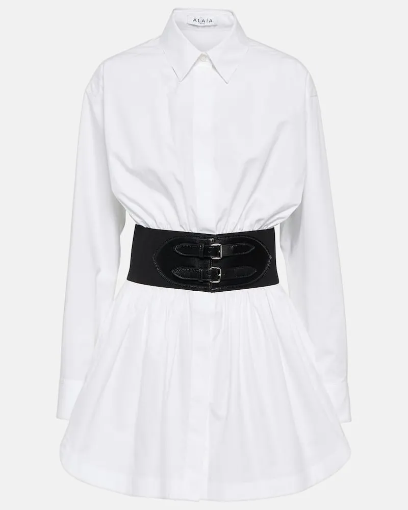 Alaïa Alaïa Hemd aus Baumwollpopeline mit Leder Weiß
