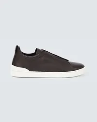 Ermenegildo Zegna Slip-Ons Triple Stitch aus Leder Braun