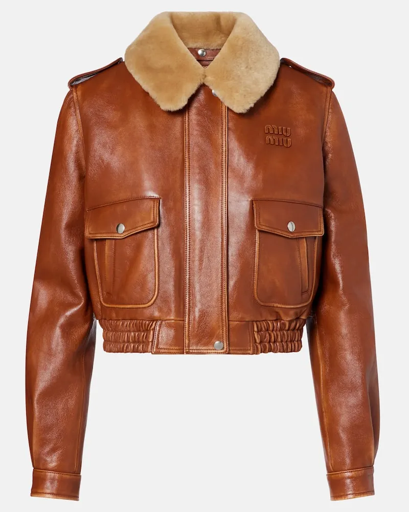 Miu Miu Lederjacke mit Shearling Braun