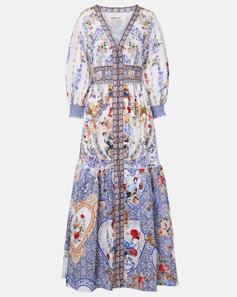 Camilla Bedrucktes Maxikleid aus Leinen Multicolor