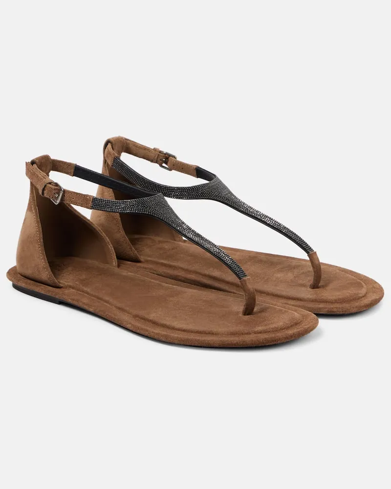 Brunello Cucinelli Sandalen Monili aus Veloursleder Beige