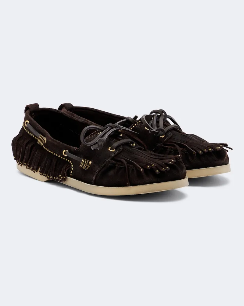 Golden Goose Verzierte Bootsschuhe aus Veloursleder Braun