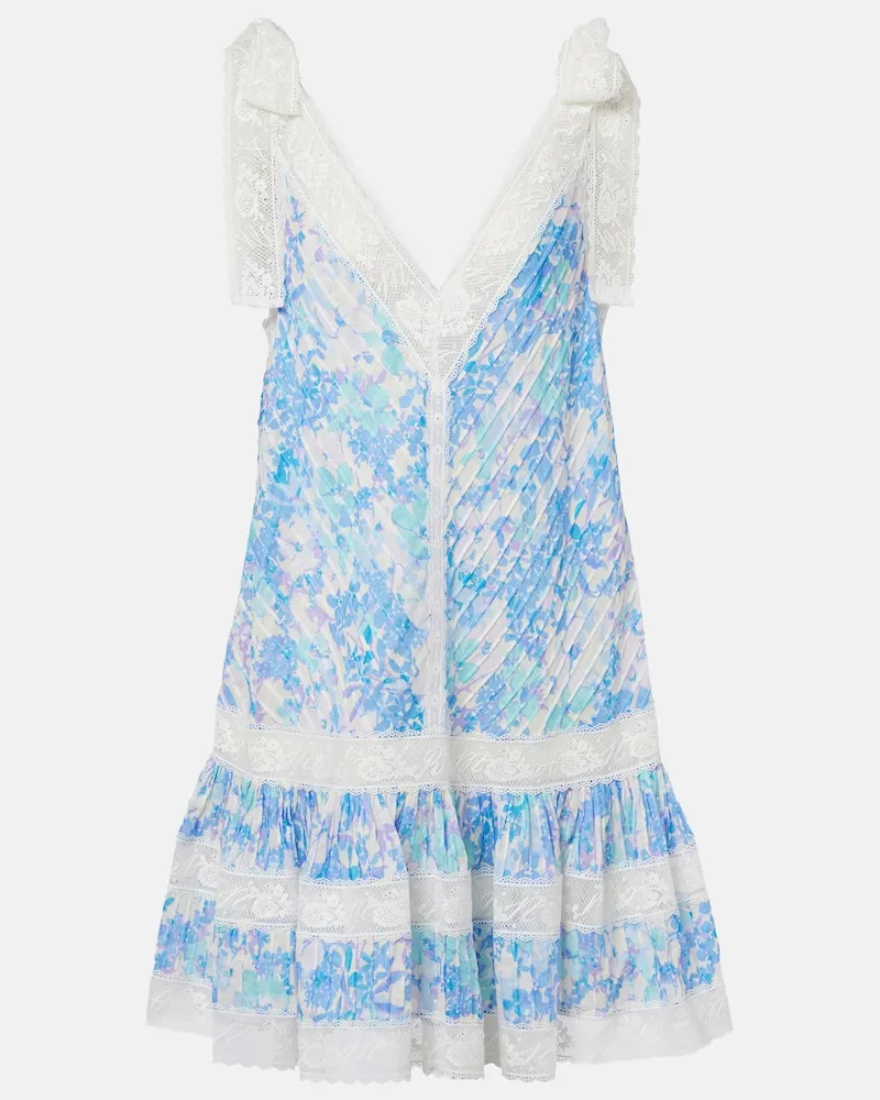 Zimmermann Minikleid Solstice Lantern aus Baumwolle mit Spitze Multicolor