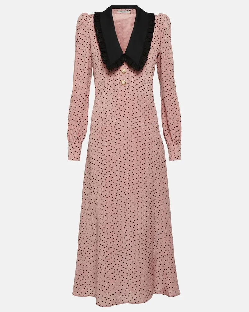 Alessandra Rich Bedrucktes Midikleid aus Seide Pink